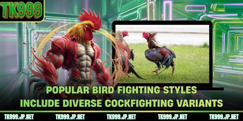 Popular bird fighting styles include diverse cockfighting variants
